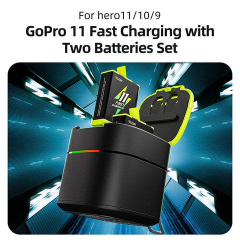 Telesin Fast Charging Batterier 2st och laddare med förvaring för batterier + microSD - Dubbel - för GoPro Hero12/11/10/9 Black