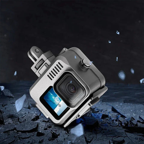 Vattentätt skal Aluminium med tillbehörshållare cold shoe till GoPro Hero12/11/10/9 Black