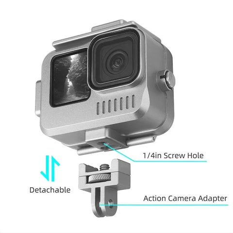 Vattentätt skal Aluminium med tillbehörshållare cold shoe till GoPro Hero12/11/10/9 Black