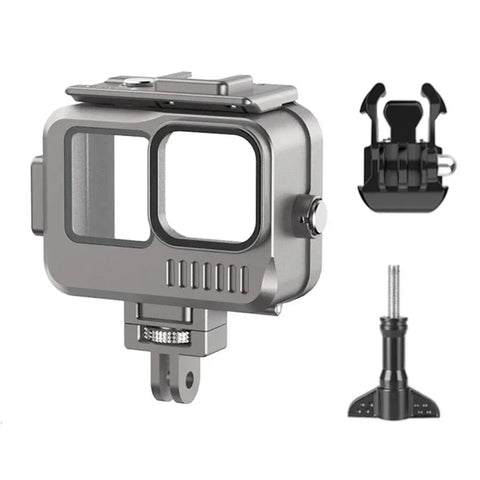 Vattentätt skal Aluminium med tillbehörshållare cold shoe till GoPro Hero12/11/10/9 Black