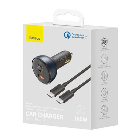 Baseus Qualcomm QC5 Car - Snabbladdare Bil QC5 / PPS 160W - 3xUSB Typ A/C - Svart - Action King