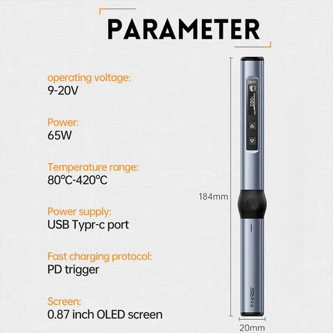 FNIRSI HS-01 Smart lödpenna, USB-C 65W PD, 80-420°C