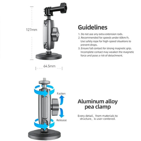 Telesin Magnetfäste dubbelledad med 360° kulled - Kit