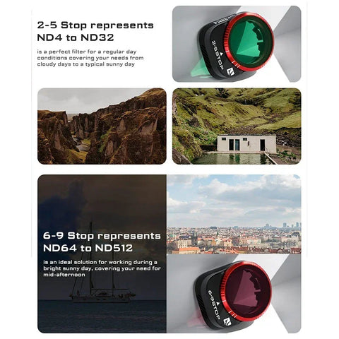 Freewell Filter VND Hard Stop till DJI Mini 4 Pro, 2-pack - ND4 - 32 + ND64 - 512, Variabelt ND - Kit