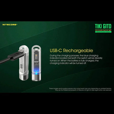 Nitecore TIKI GITD Nyckelringslampa USB-C - 300lm - Action King