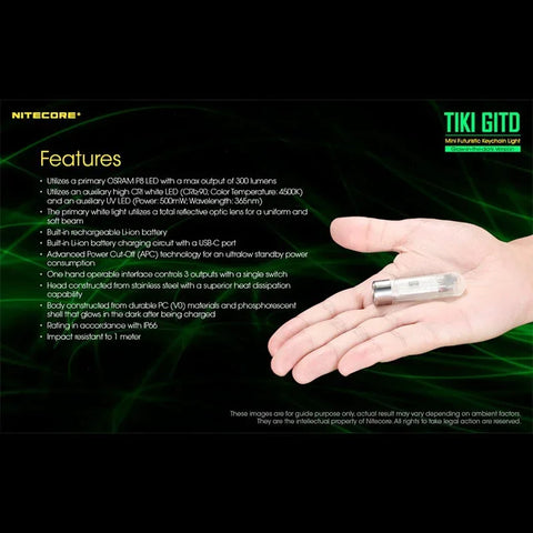 Nitecore TIKI GITD Nyckelringslampa USB-C - 300lm - Action King