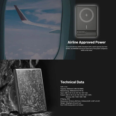 Nitecore NW5000 – Trådlös Powerbank 5000mAh med USB-C & Kolfiber - Action King
