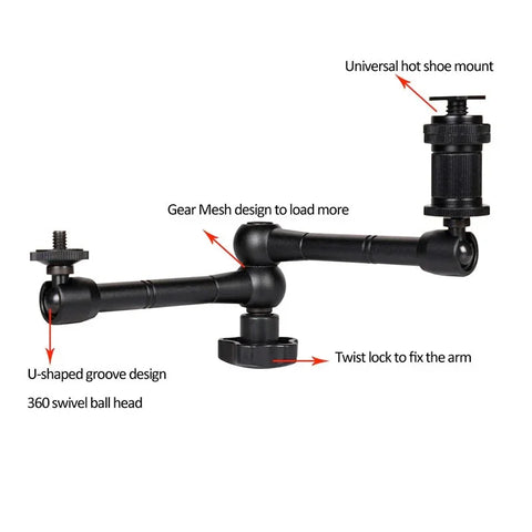 Magic Arm Dubbel 360° Kulled + Klämma - 11" - Aluminium - Kit