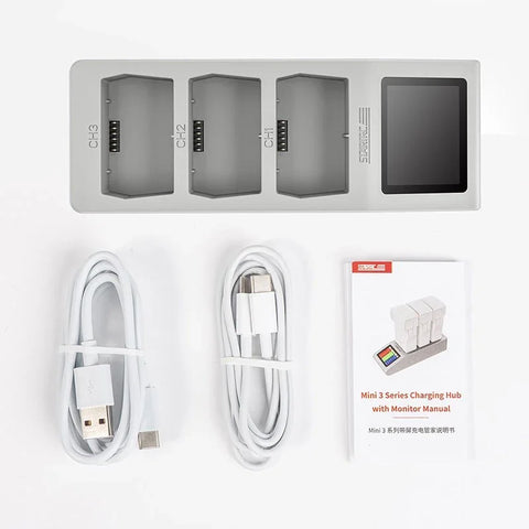 Snabbladdare för 3st batterier till DJI Mini 4 Pro / Mini 3 Pro / Mini 3 med färgskärm - Batteriladdare / Laddstation Hub