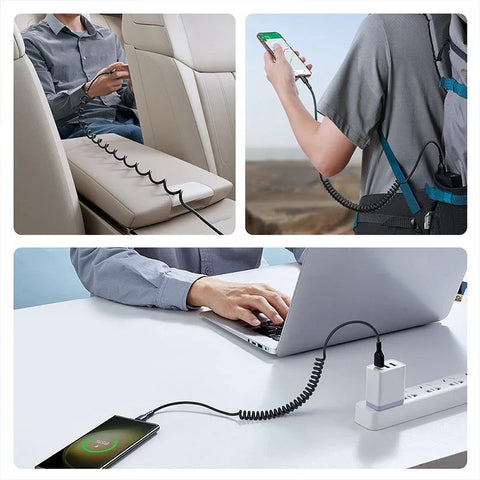 Joyroom Flexible Fast Charging Cable SA38-AC3, USB-A - USB-C Kabel, Spiral, 3A, 1.5m - Svart - Action King