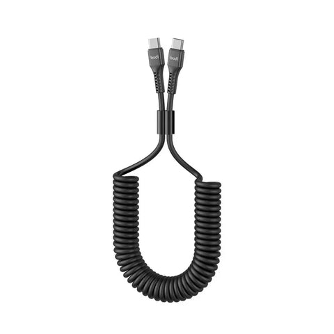 Budi Spring Cable USB-C - USB-C, Kabel, Spiral, 65W, 1.8m - Svart - Action King