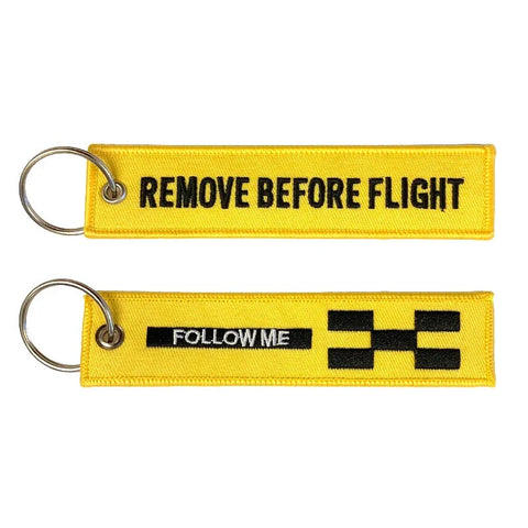 Nyckelband - REMOVE BEFORE FLIGHT / FOLLOW ME - Gul/Svart