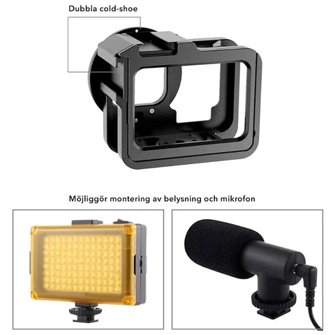Puluz Skyddsram Vlog Aluminium med tillbehörshållare cold shoe och UV-filter till GoPro Hero12/11/10/9 Black - Action King
