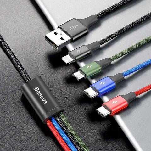Baseus Rapid Series 4-in-1, USB kabel 3.5A, 1.2m - Multi, 2xUSB-C / Lightning / MicroUSB