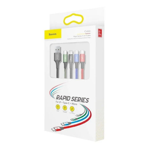 Baseus Rapid Series 4-in-1, USB kabel 3.5A, 1.2m - Multi, 2xUSB-C / Lightning / MicroUSB