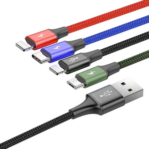 Baseus Rapid Series 4-in-1, USB kabel 3.5A, 1.2m - Multi, USB-C / 2 x Lightning / MicroUSB - Action King