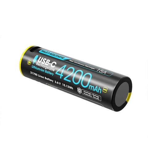 Nitecore NL2142LTHPR Li-ion 21700 Batteri Low Temp - 4200mAh, 3,6V, Max 15A, USB-C Laddning
