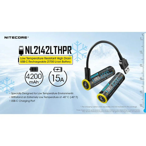 Nitecore NL2142LTHPR Li-ion 21700 Batteri Low Temp - 4200mAh, 3,6V, Max 15A, USB-C Laddning