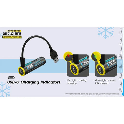 Nitecore NL2142LTHPR Li-ion 21700 Batteri Low Temp - 4200mAh, 3,6V, Max 15A, USB-C Laddning