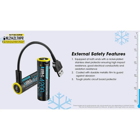 Nitecore NL2142LTHPR Li-ion 21700 Batteri Low Temp - 4200mAh, 3,6V, Max 15A, USB-C Laddning
