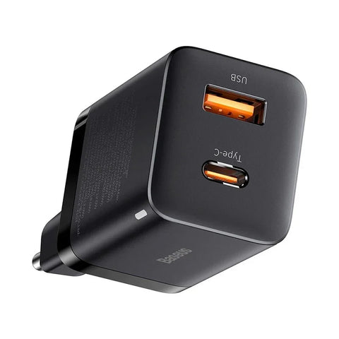 Baseus Super Si Pro Quick Charger - Väggladdare - Snabbladdare QC3.0 / PD 30W - 100-240V till USB - 2xUSB Typ A/C - Svart