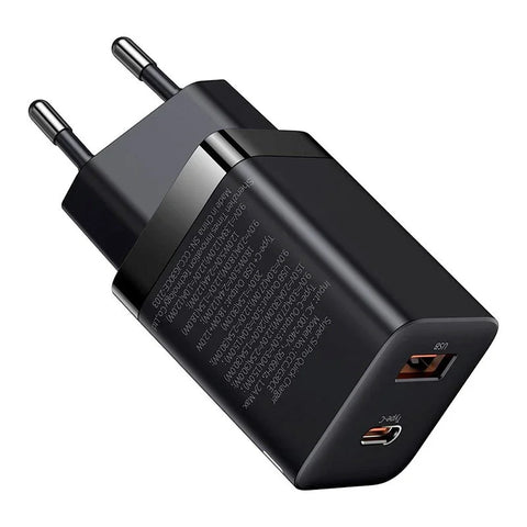 Baseus Super Si Pro Quick Charger - Väggladdare - Snabbladdare QC3.0 / PD 30W - 100-240V till USB - 2xUSB Typ A/C - Svart