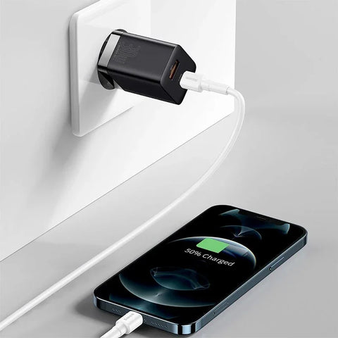 Baseus Super Si Pro Quick Charger - Väggladdare - Snabbladdare QC3.0 / PD 30W - 100-240V till USB - 2xUSB Typ A/C - Svart