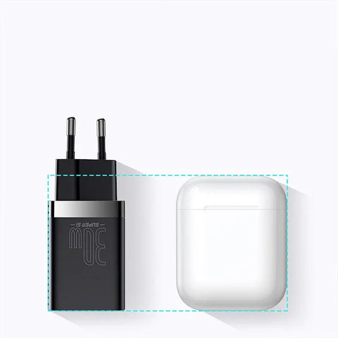 Baseus Super Si Pro Quick Charger - Väggladdare - Snabbladdare QC3.0 / PD 30W - 100-240V till USB - 2xUSB Typ A/C - Svart