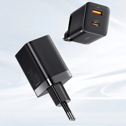 Baseus Super Si Pro Quick Charger - Väggladdare - Snabbladdare QC3.0 / PD 30W - 100-240V till USB - 2xUSB Typ A/C - Svart