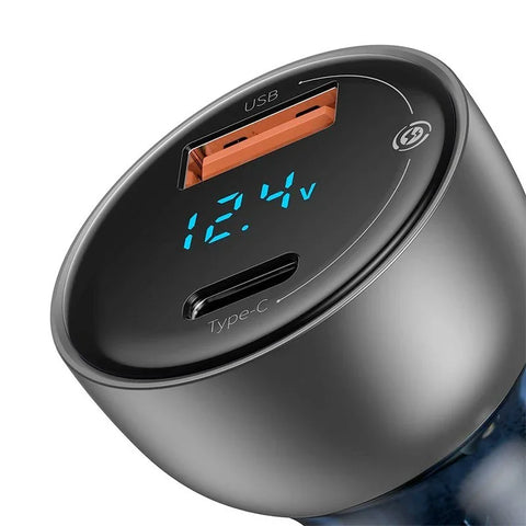 Baseus Particular Digital Display Car - Snabbladdare Bil QC4+ / PPS 65W - 2xUSB Typ A/C, Med Display - Grå