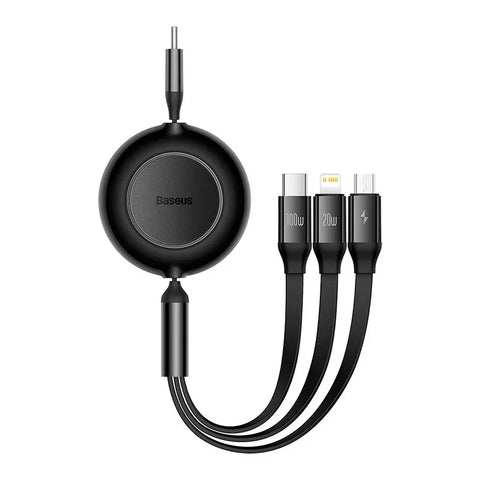 Baseus Bright Mirror 2 retractable cable 3-in-1, USB-C kabel 100W, 1.1m - Multi, USB-C / Lightning / MicroUSB - Action King