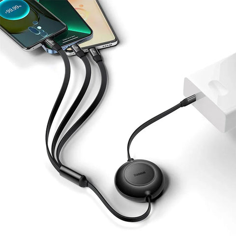 Baseus Bright Mirror 2 retractable cable 3-in-1, USB-C kabel 100W, 1.1m - Multi, USB-C / Lightning / MicroUSB - Action King