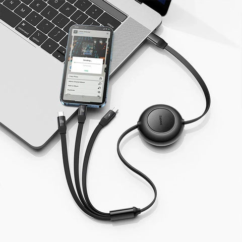 Baseus Bright Mirror 2 retractable cable 3-in-1, USB-C kabel 100W, 1.1m - Multi, USB-C / Lightning / MicroUSB - Action King