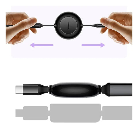 Baseus Bright Mirror 2 retractable cable 3-in-1, USB-C kabel 100W, 1.1m - Multi, USB-C / Lightning / MicroUSB - Action King
