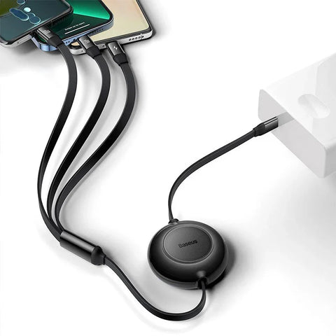 Baseus Bright Mirror 2 retractable cable 3-in-1, USB-C kabel 100W, 1.1m - Multi, USB-C / Lightning / MicroUSB - Action King