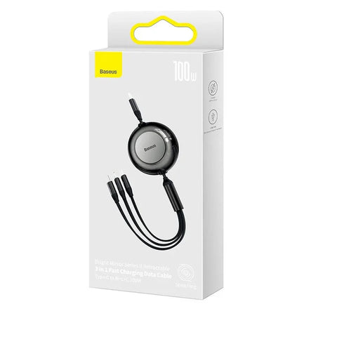 Baseus Bright Mirror 2 retractable cable 3-in-1, USB-C kabel 100W, 1.1m - Multi, USB-C / Lightning / MicroUSB - Action King