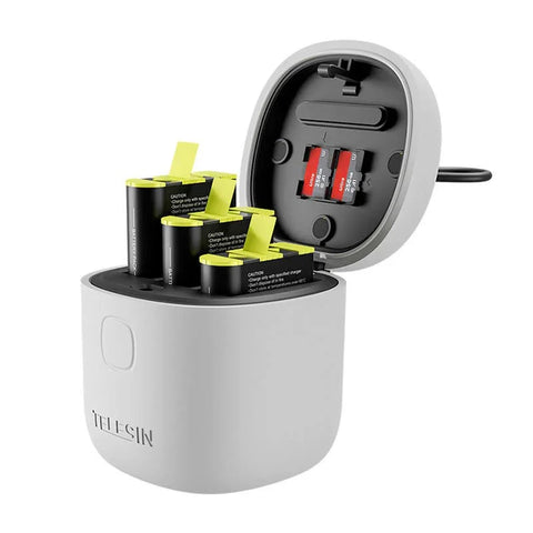 Telesin batterier 3st och allInBox med förvaring för batterier + microSD Läsare - Trippel - för GoPro Hero12/11/10/9 Black