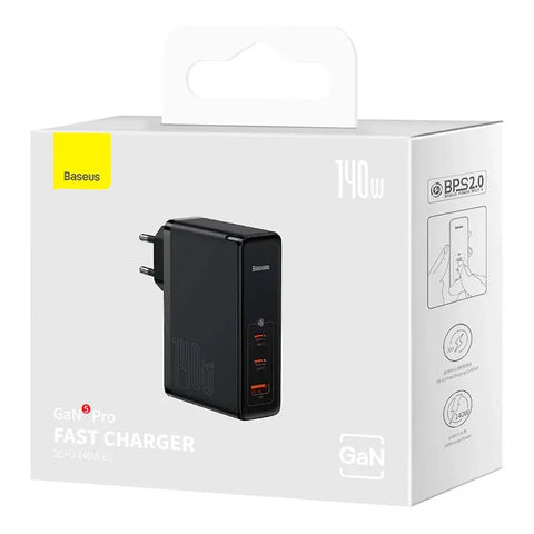 Baseus GaN5 Pro 140W Wall Charger - Väggladdare - Snabbladdare PD/QC/PPS - 110-240V till USB - 3xUSB Typ A/C - Svart