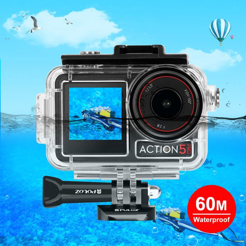 For DJI Osmo Action 5 Pro / 3 / 4 PULUZ 60m Underwater Waterproof Housing Diving Case with Cold Shoe & Buckle Basic Mount & Screw - Action King