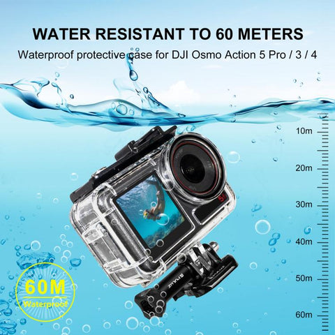 For DJI Osmo Action 5 Pro / 3 / 4 PULUZ 60m Underwater Waterproof Housing Diving Case with Cold Shoe & Buckle Basic Mount & Screw - Action King