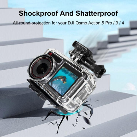 For DJI Osmo Action 5 Pro / 3 / 4 PULUZ 60m Underwater Waterproof Housing Diving Case with Cold Shoe & Buckle Basic Mount & Screw - Action King