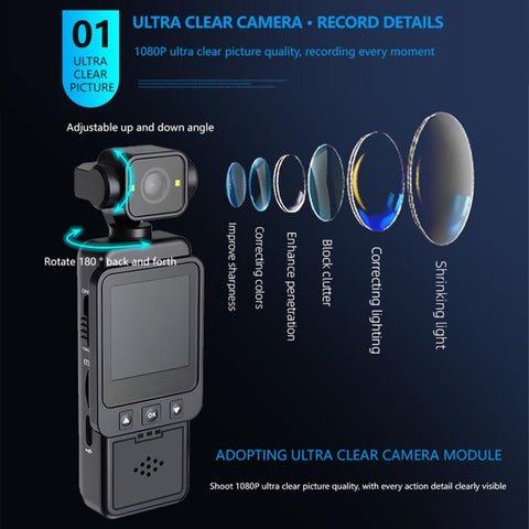 1080p Ultra-HD Clip Pocket Vlog kamera med 360° roterbart objektiv & WiFi