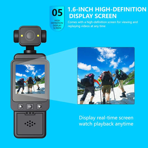 1080p Ultra-HD Clip Pocket Vlog kamera med 360° roterbart objektiv & WiFi