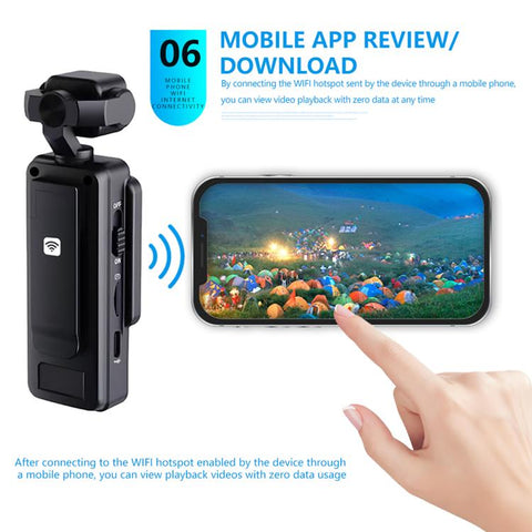 1080p Ultra-HD Clip Pocket Vlog kamera med 360° roterbart objektiv & WiFi