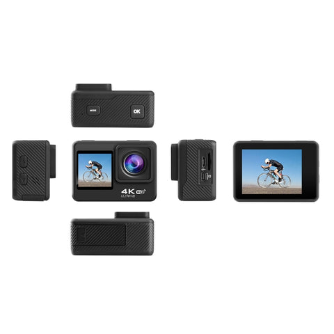 4K Actionkamera med WiFi, 2.4G-fjärr & dubbla skärmar