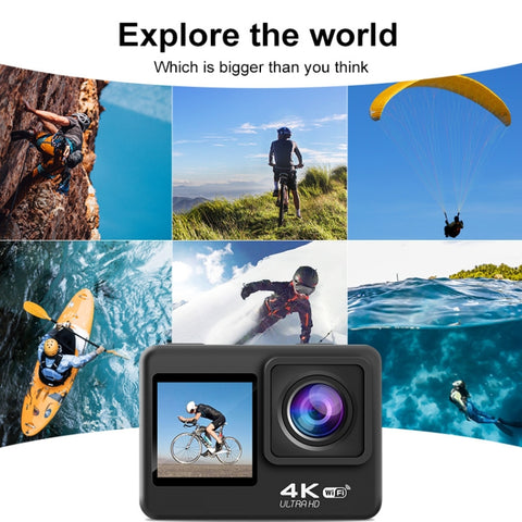 4K Actionkamera med WiFi, 2.4G-fjärr & dubbla skärmar