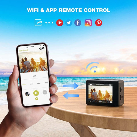 4K Actionkamera med WiFi, 2.4G-fjärr & dubbla skärmar