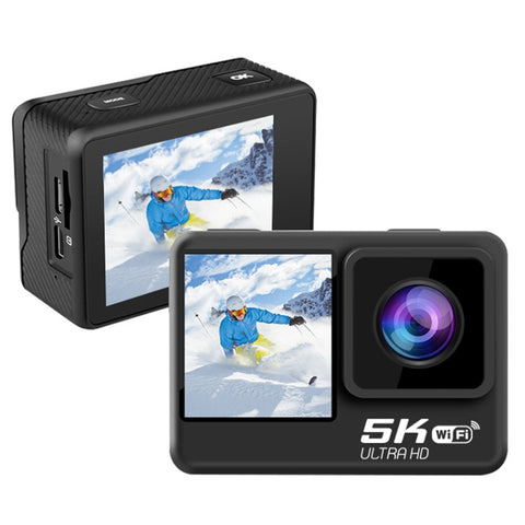 5K/30 fps Wi-Fi HD sportkamera – dubbla skärmar, pekskärm, bildstabilisering & IP68