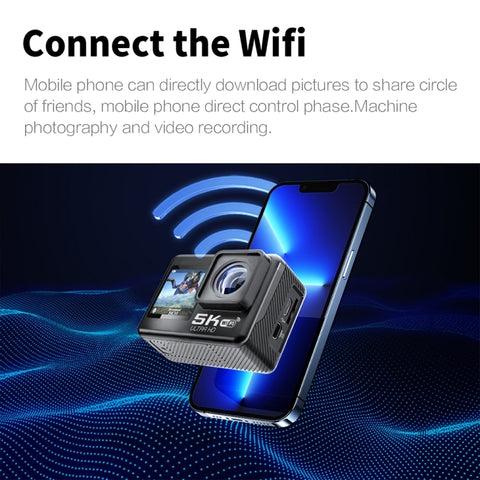 5K/30FPS WiFi Actionkamera – Dubbel skärm, Touch, Anti-Shake & IP68