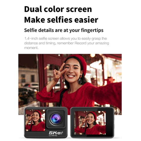 5K/30FPS WiFi Actionkamera – Dubbel skärm, Touch, Anti-Shake & IP68